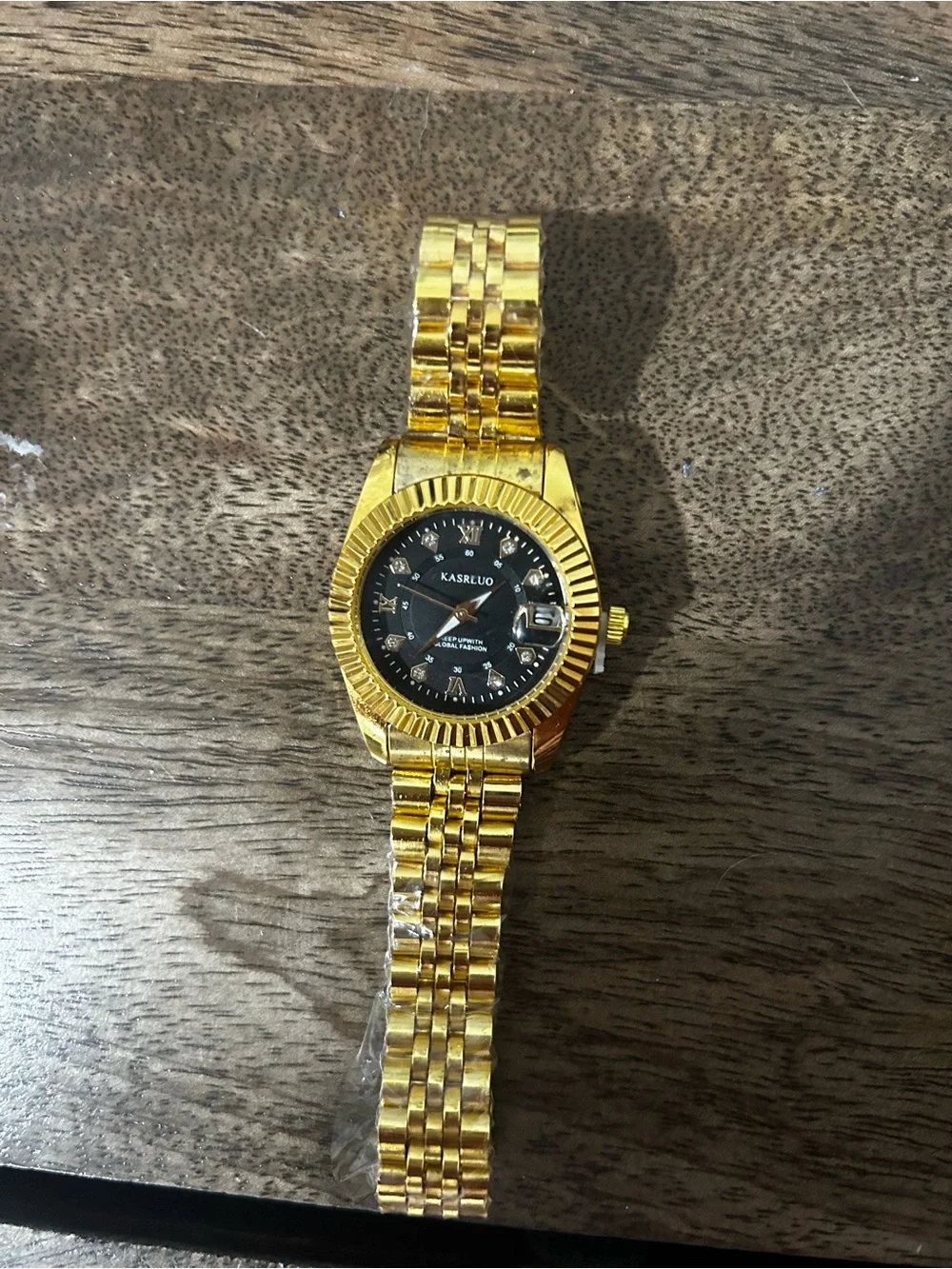 Men's Gold-Tone Dress Watch with Black Dial